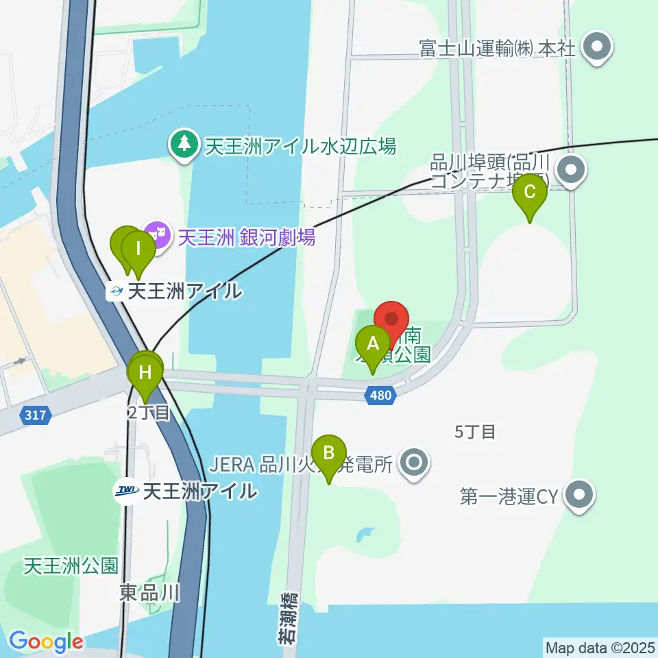 品川南ふ頭公園野球場周辺の駐車場・コインパーキング一覧地図