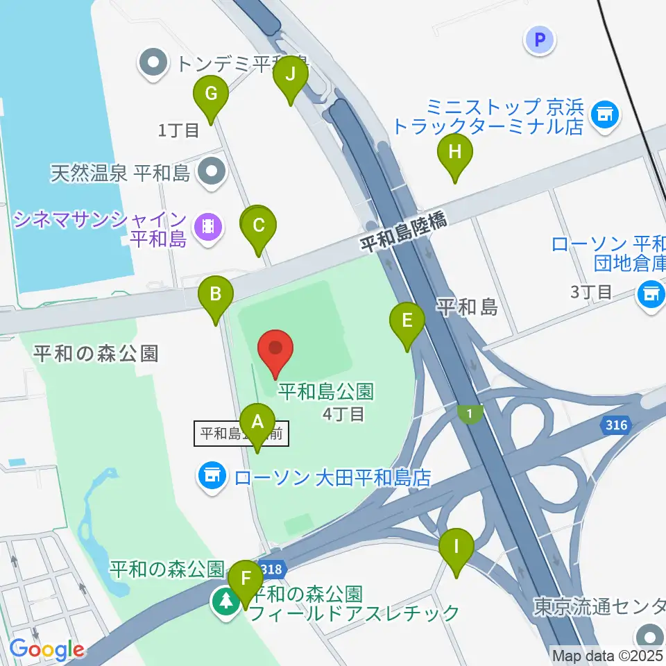 平和島公園野球場周辺の駐車場・コインパーキング一覧地図