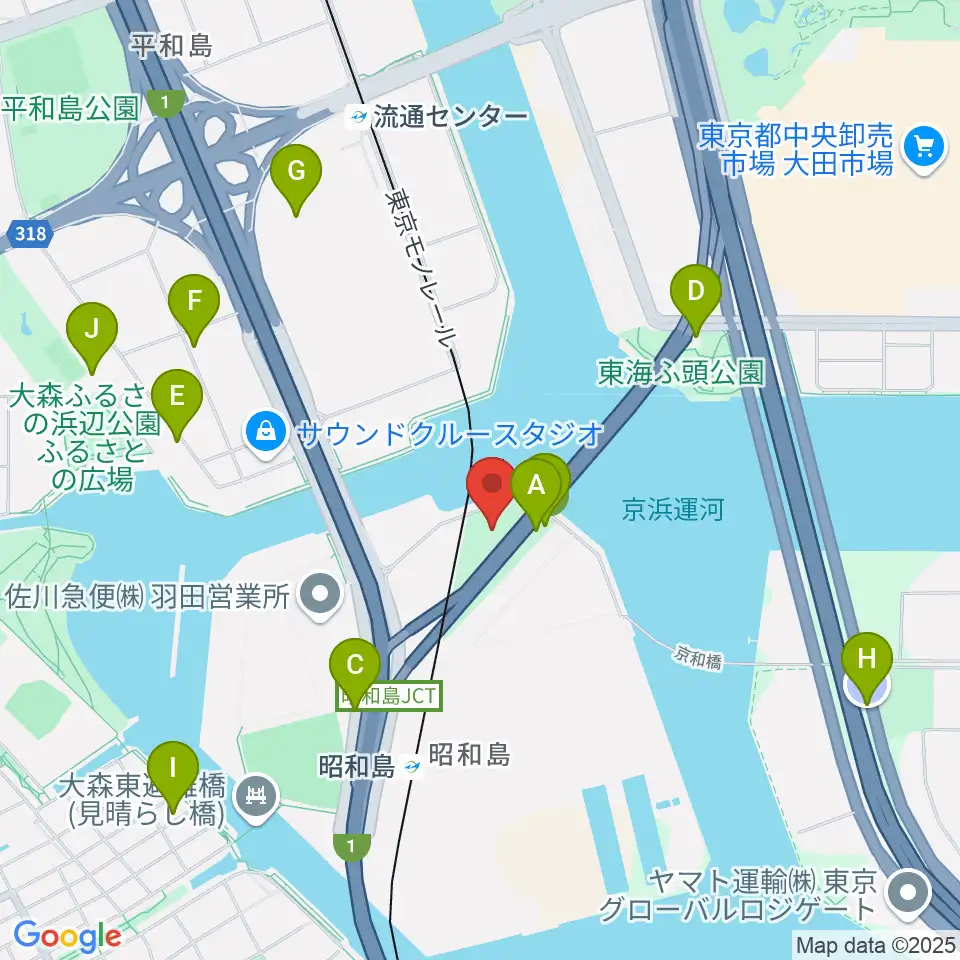 昭和島二丁目公園サッカー場周辺の駐車場・コインパーキング一覧地図
