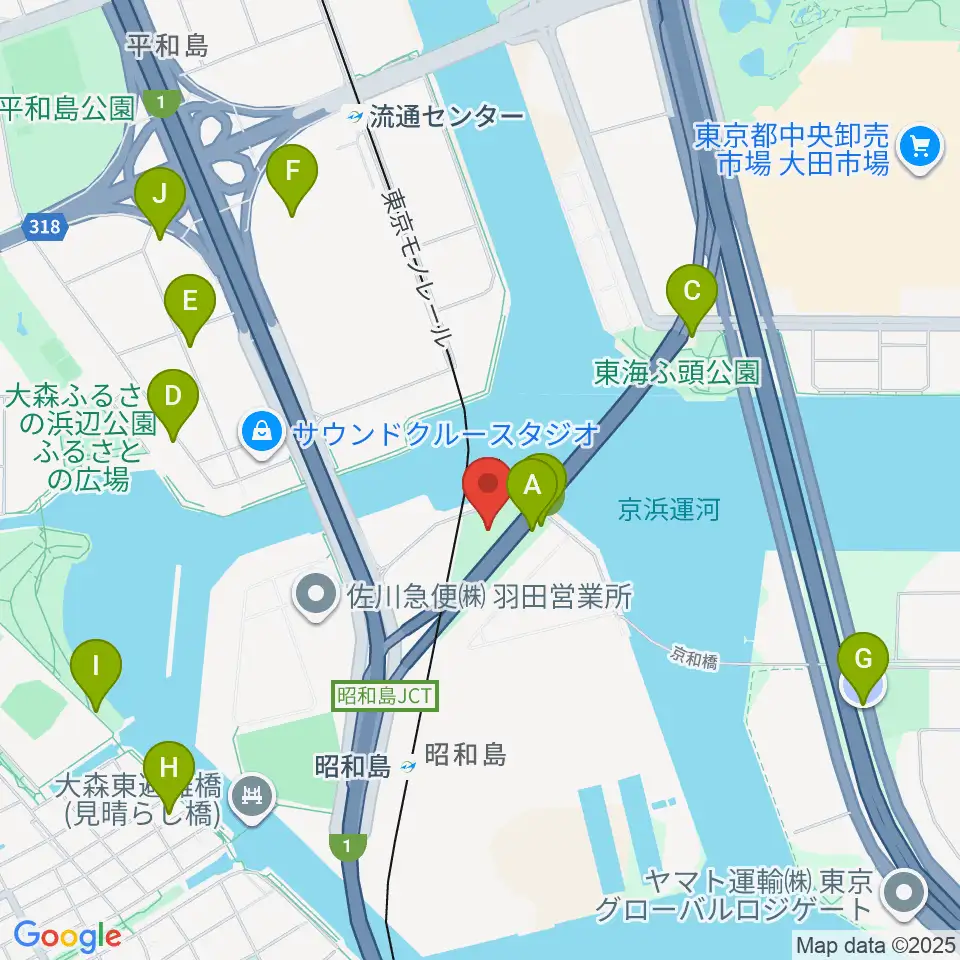 昭和島二丁目公園サッカー場周辺の駐車場・コインパーキング一覧地図