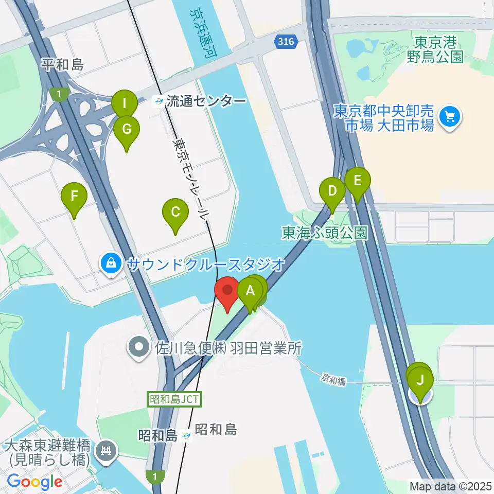 昭和島二丁目公園サッカー場周辺の駐車場・コインパーキング一覧地図