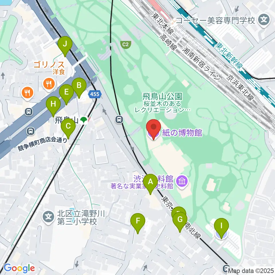 紙の博物館周辺の駐車場・コインパーキング一覧地図