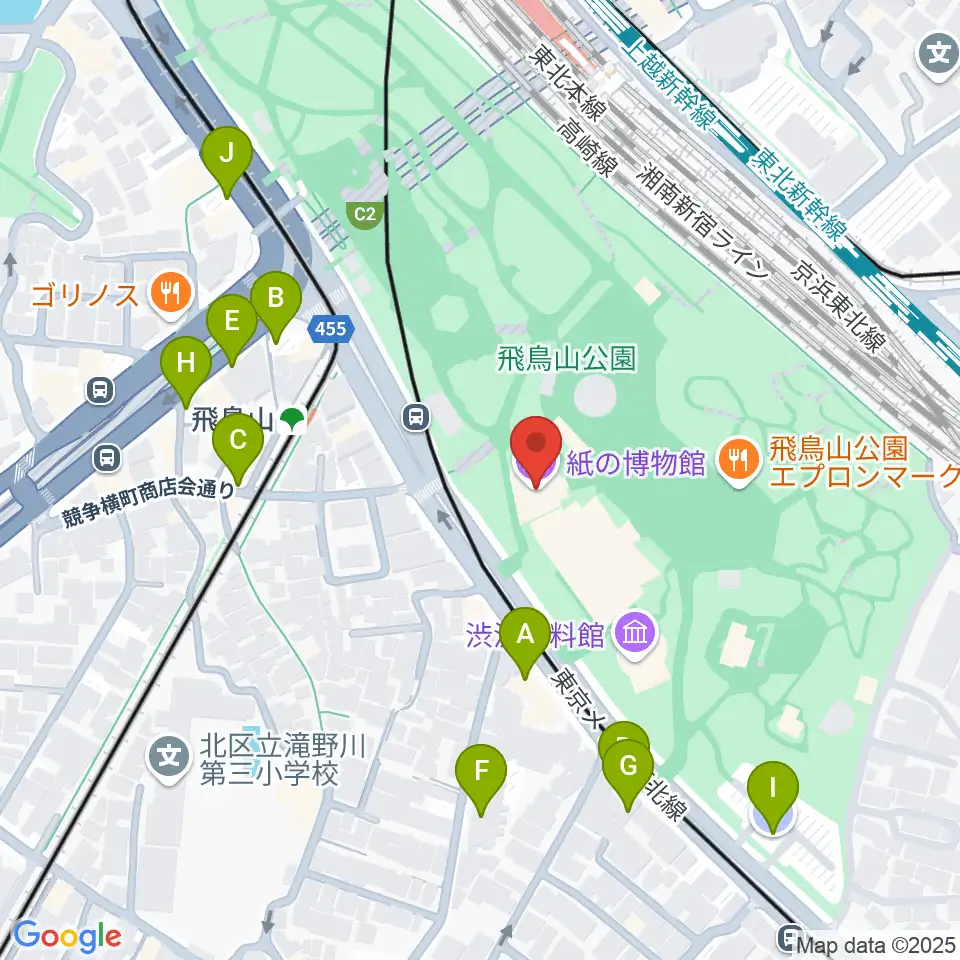 紙の博物館周辺の駐車場・コインパーキング一覧地図
