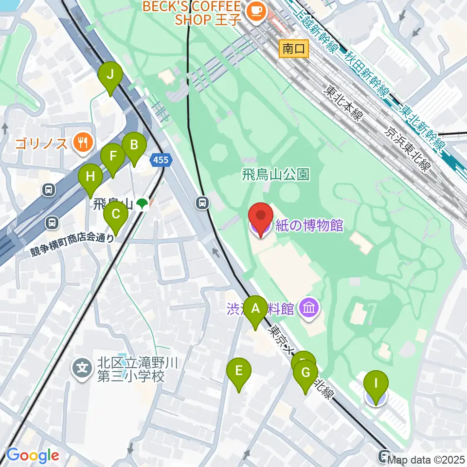 紙の博物館周辺の駐車場・コインパーキング一覧地図