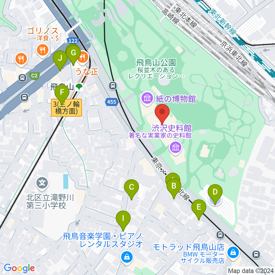 北区飛鳥山博物館周辺の駐車場・コインパーキング一覧地図