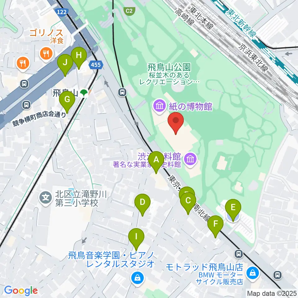 北区飛鳥山博物館周辺の駐車場・コインパーキング一覧地図