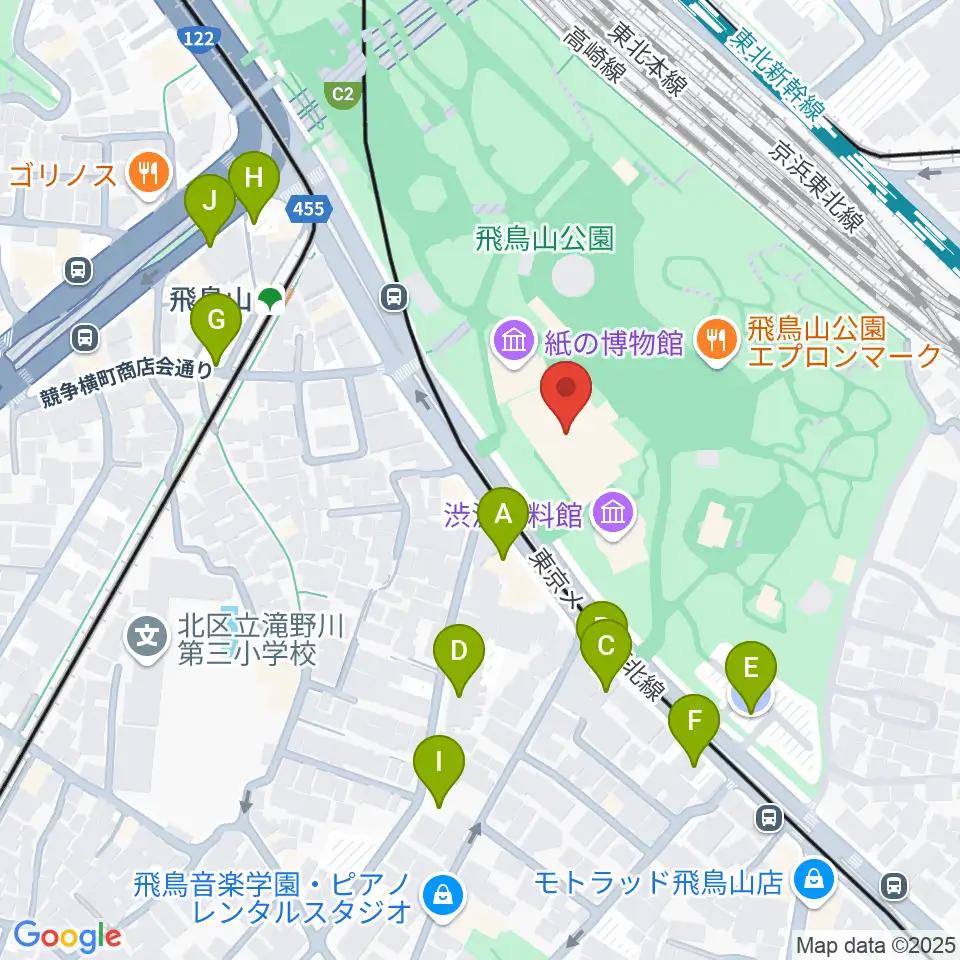 北区飛鳥山博物館周辺の駐車場・コインパーキング一覧地図