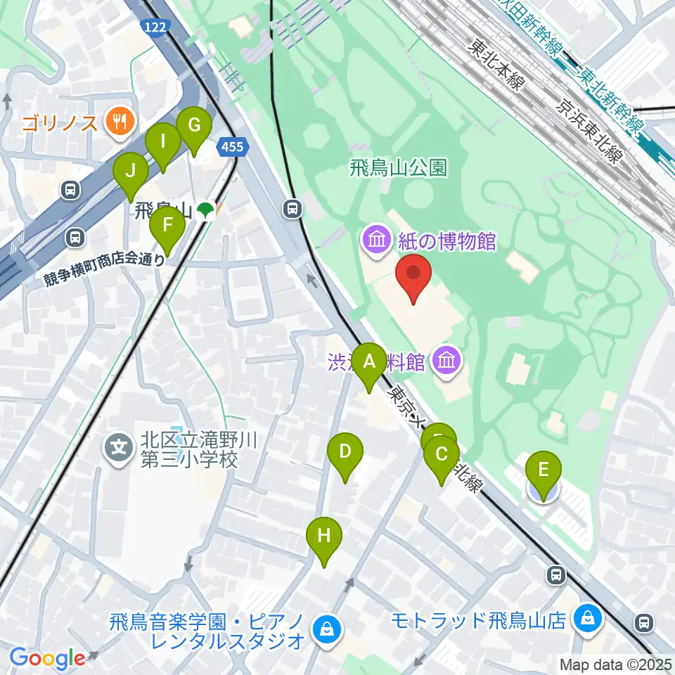 北区飛鳥山博物館周辺の駐車場・コインパーキング一覧地図