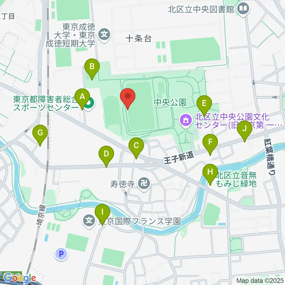 北区中央公園野球場周辺の駐車場・コインパーキング一覧地図