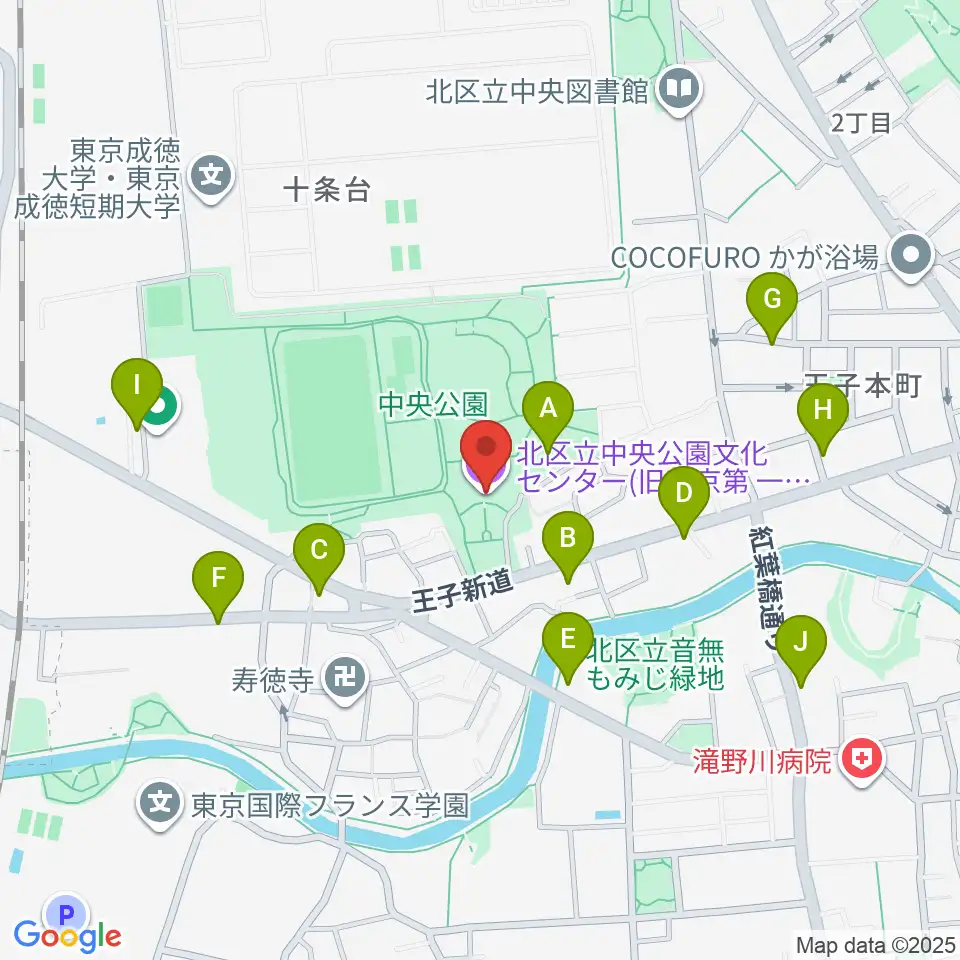 北区立中央公園文化センター周辺の駐車場・コインパーキング一覧地図