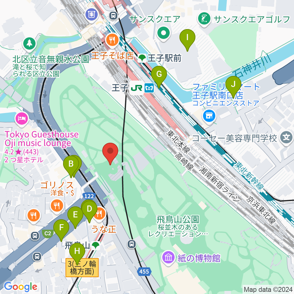 飛鳥山公園野外ステージ周辺の駐車場・コインパーキング一覧地図