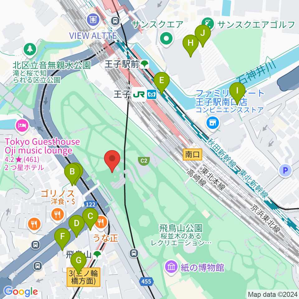 飛鳥山公園野外ステージ周辺の駐車場・コインパーキング一覧地図