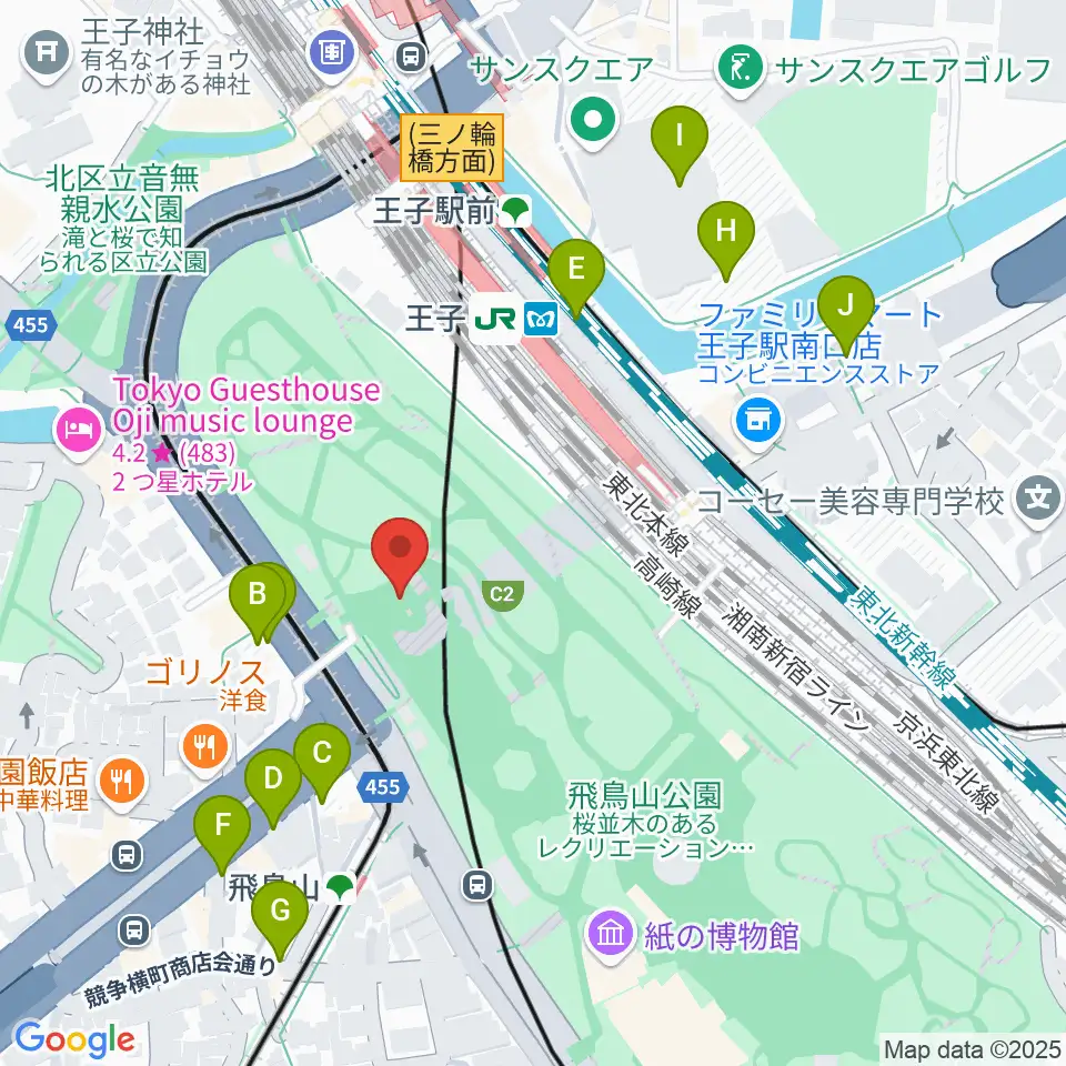 飛鳥山公園野外ステージ周辺の駐車場・コインパーキング一覧地図