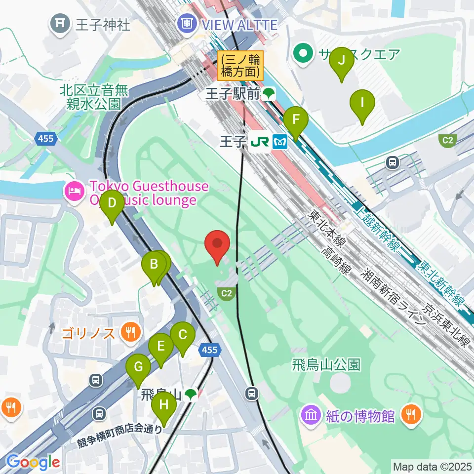 飛鳥山公園野外ステージ周辺の駐車場・コインパーキング一覧地図