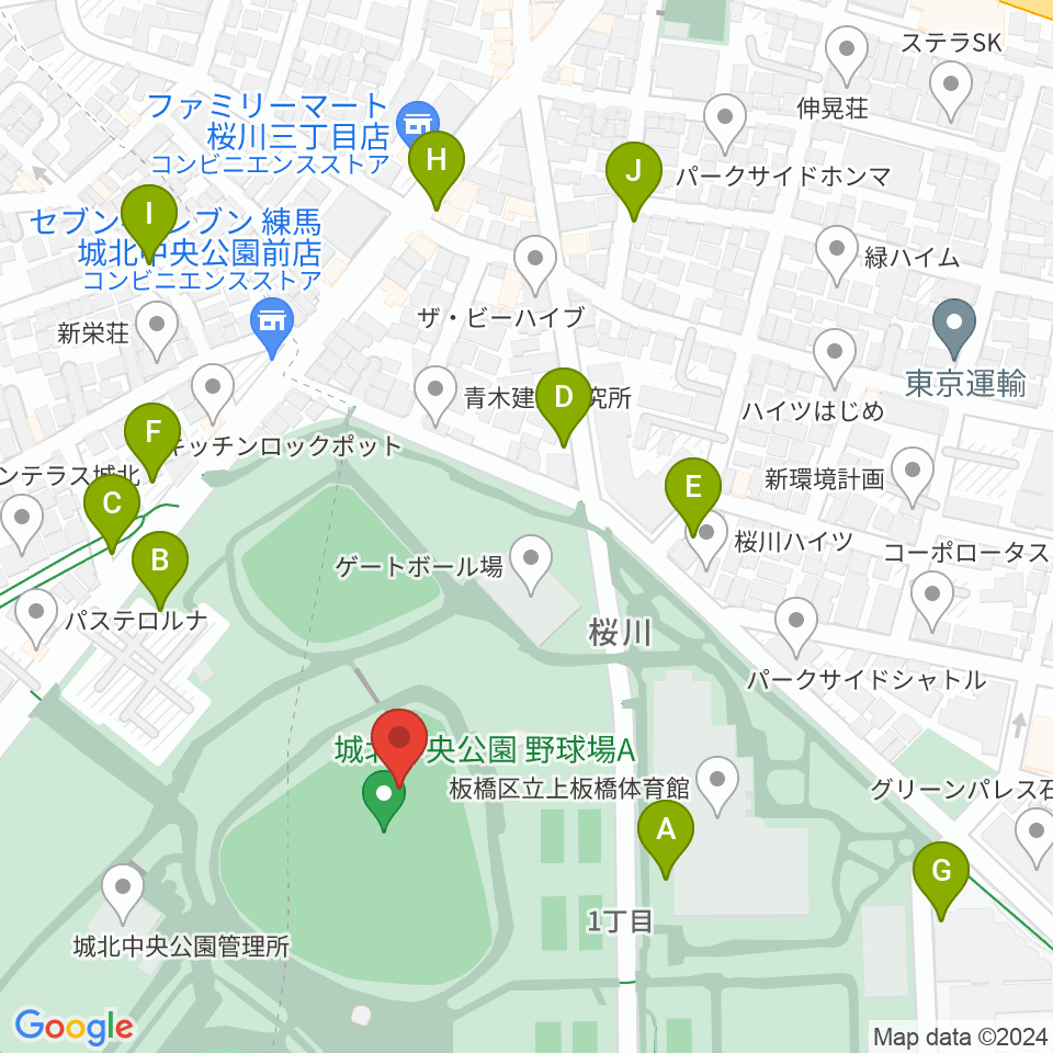 城北中央公園野球場周辺の駐車場・コインパーキング一覧地図