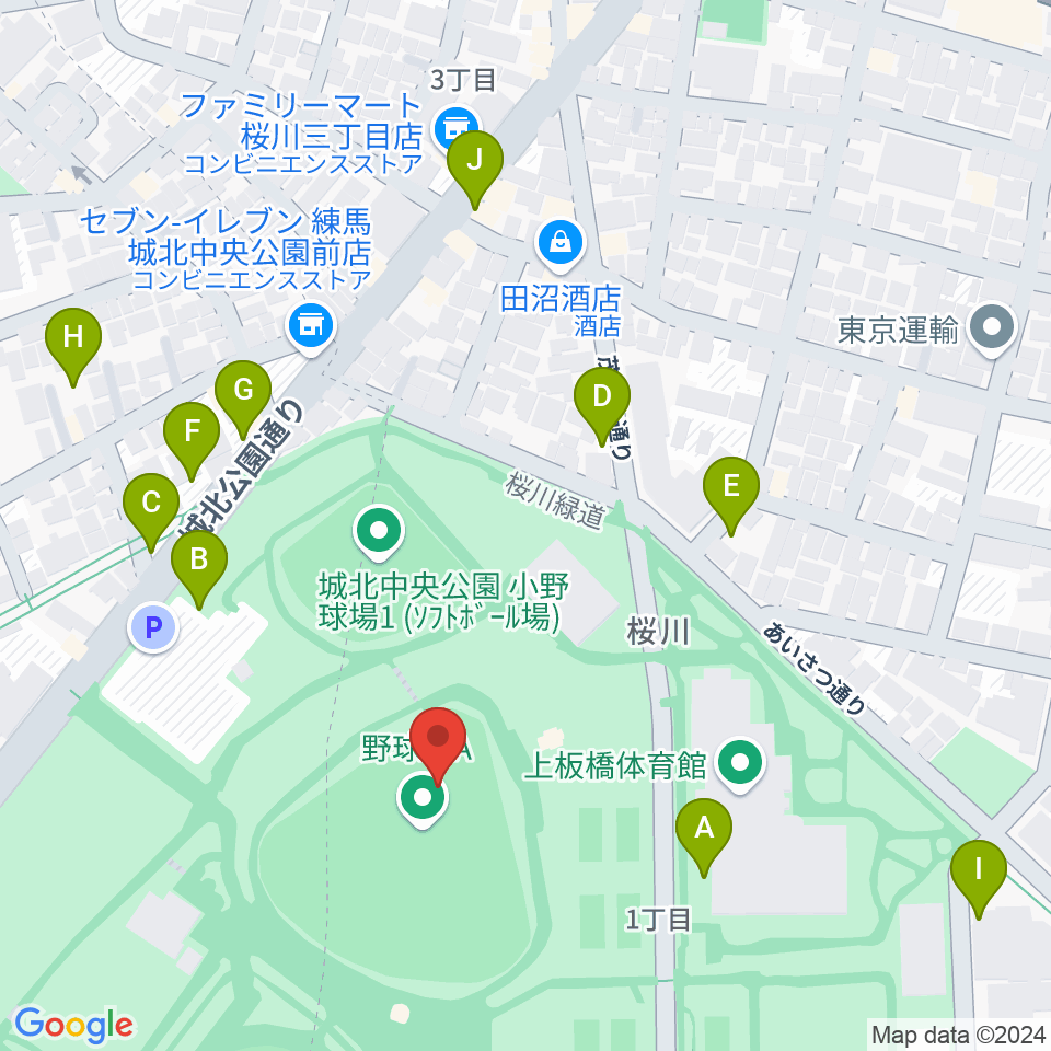 城北中央公園野球場周辺の駐車場・コインパーキング一覧地図