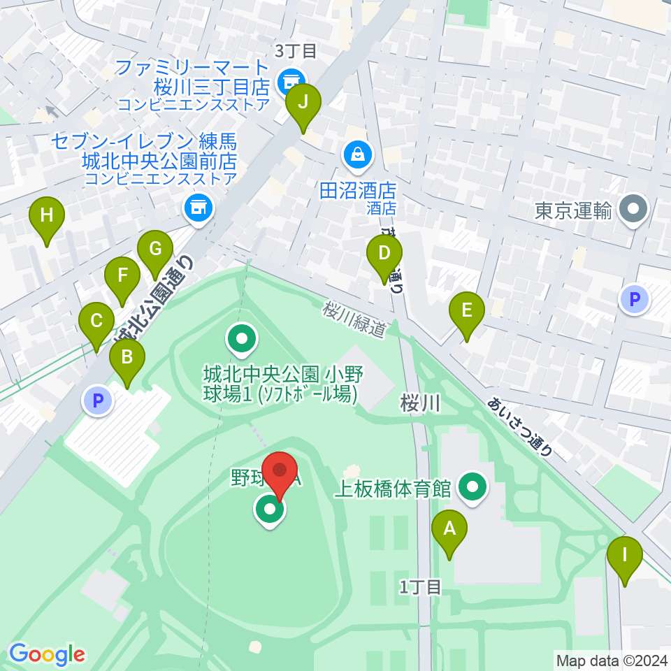 城北中央公園野球場周辺の駐車場・コインパーキング一覧地図