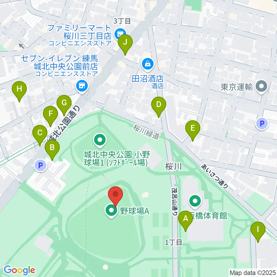 城北中央公園野球場周辺の駐車場・コインパーキング一覧地図