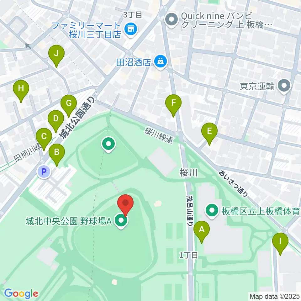 城北中央公園野球場周辺の駐車場・コインパーキング一覧地図