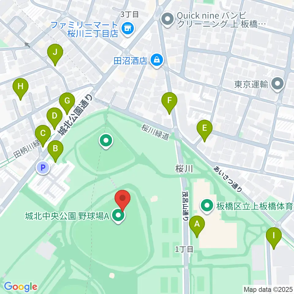 城北中央公園野球場周辺の駐車場・コインパーキング一覧地図