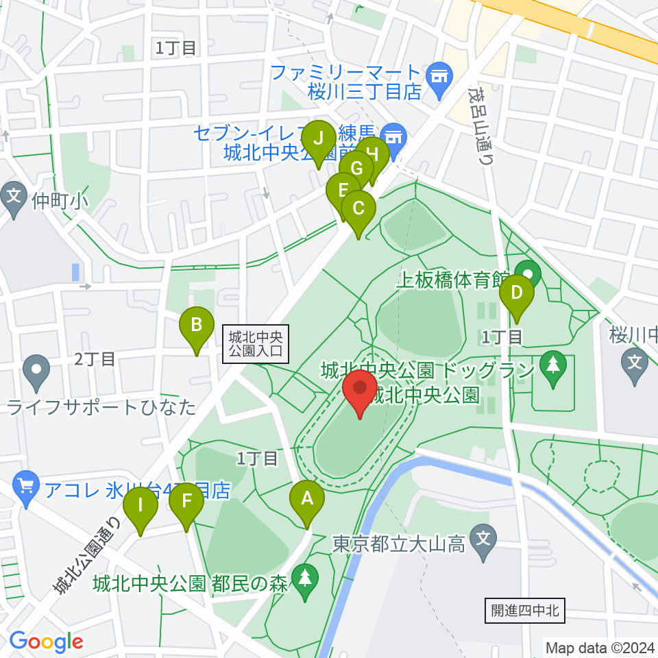 城北中央公園陸上競技場周辺の駐車場・コインパーキング一覧地図