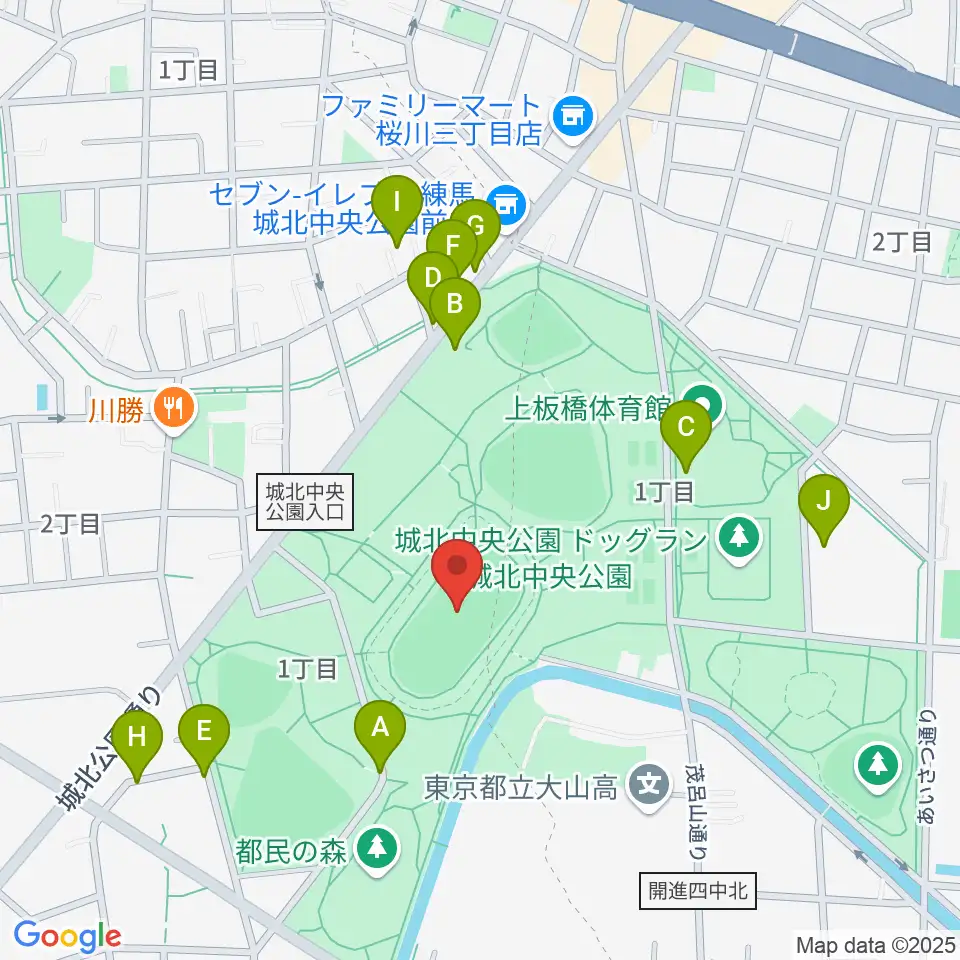 城北中央公園陸上競技場周辺の駐車場・コインパーキング一覧地図