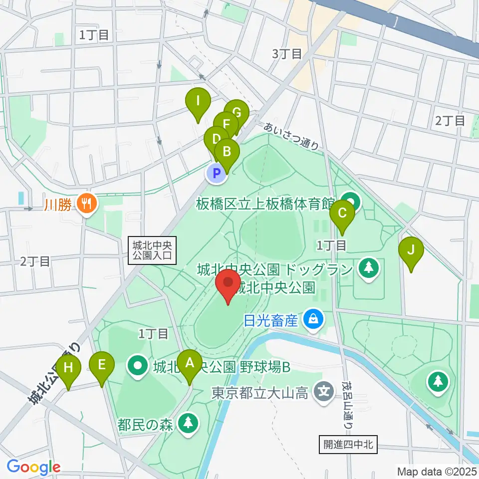 城北中央公園陸上競技場周辺の駐車場・コインパーキング一覧地図