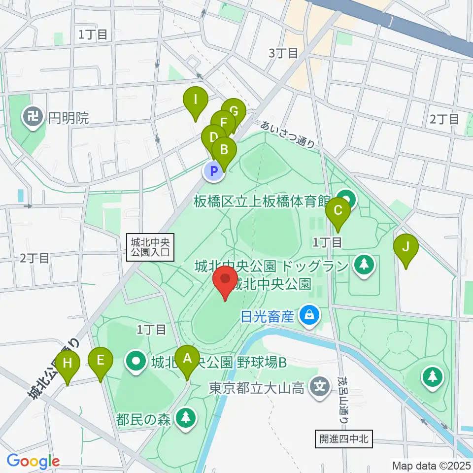城北中央公園陸上競技場周辺の駐車場・コインパーキング一覧地図