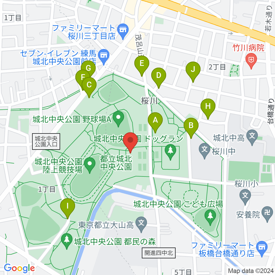 城北中央公園多目的広場周辺の駐車場・コインパーキング一覧地図