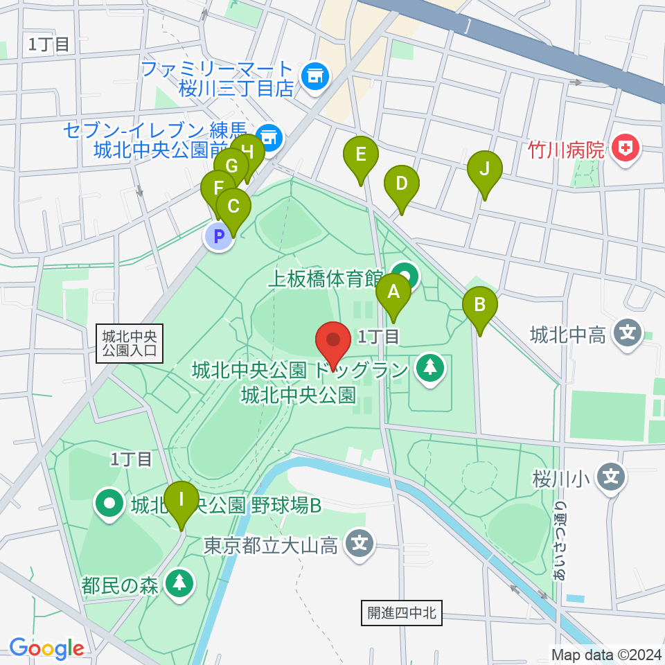 城北中央公園多目的広場周辺の駐車場・コインパーキング一覧地図