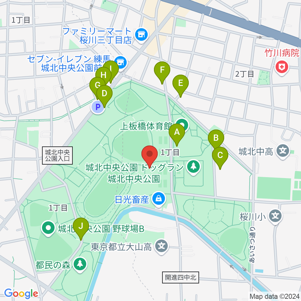 城北中央公園多目的広場周辺の駐車場・コインパーキング一覧地図