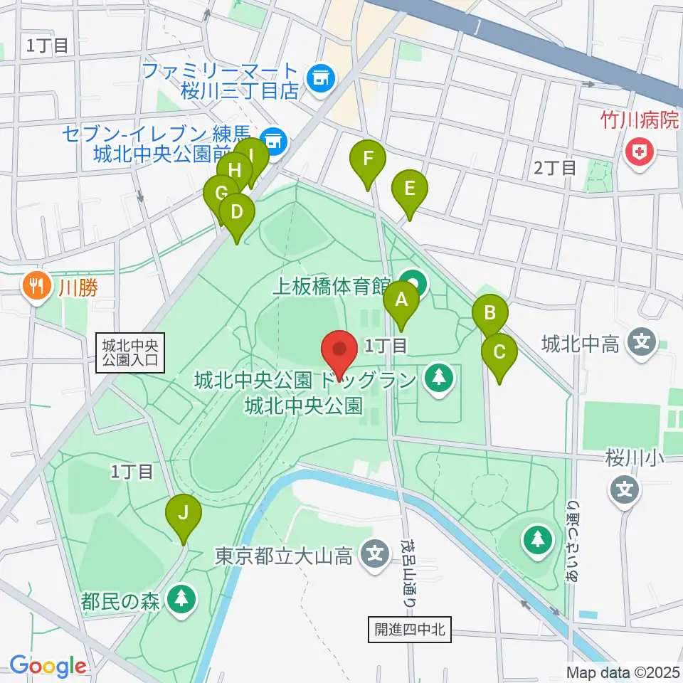 城北中央公園多目的広場周辺の駐車場・コインパーキング一覧地図