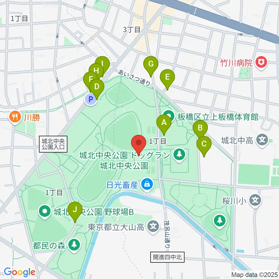 城北中央公園多目的広場周辺の駐車場・コインパーキング一覧地図