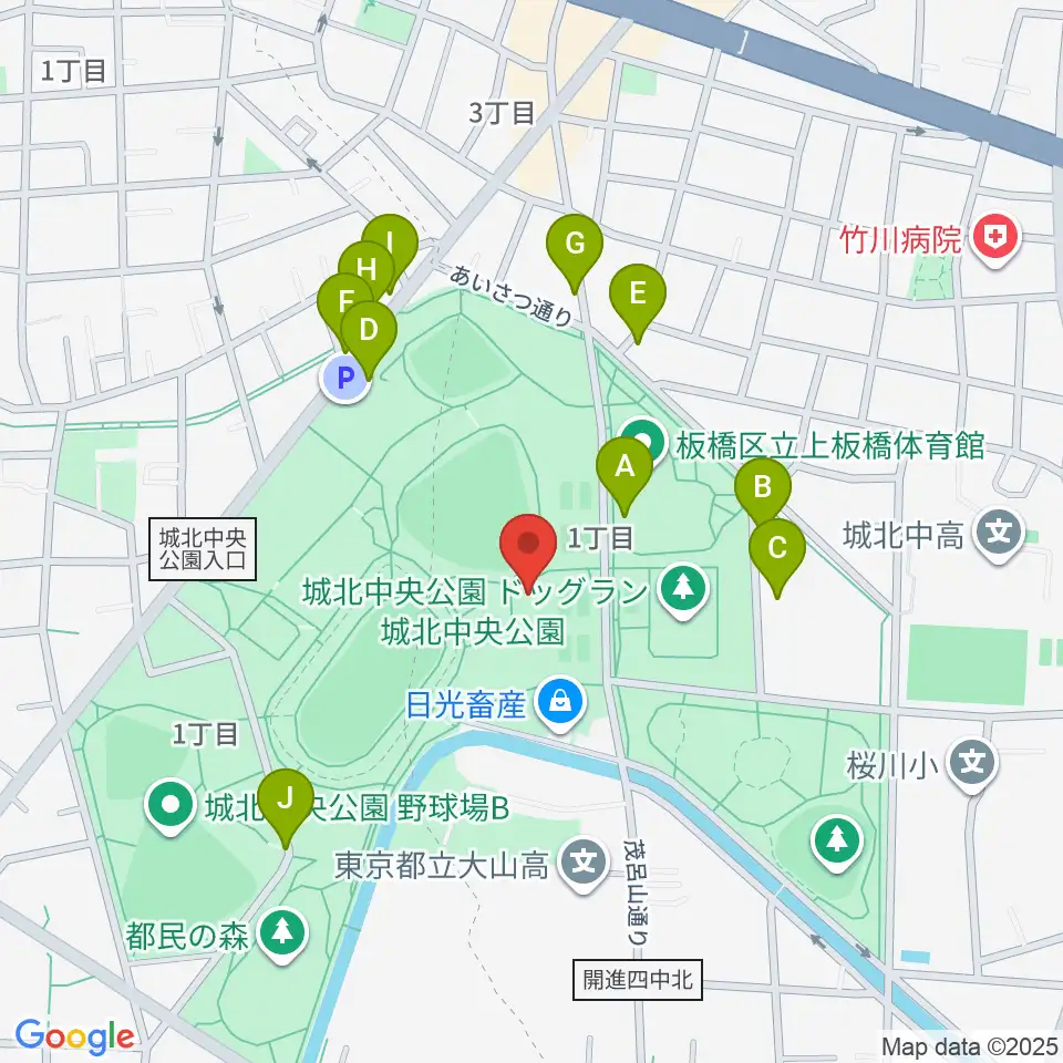 城北中央公園多目的広場周辺の駐車場・コインパーキング一覧地図