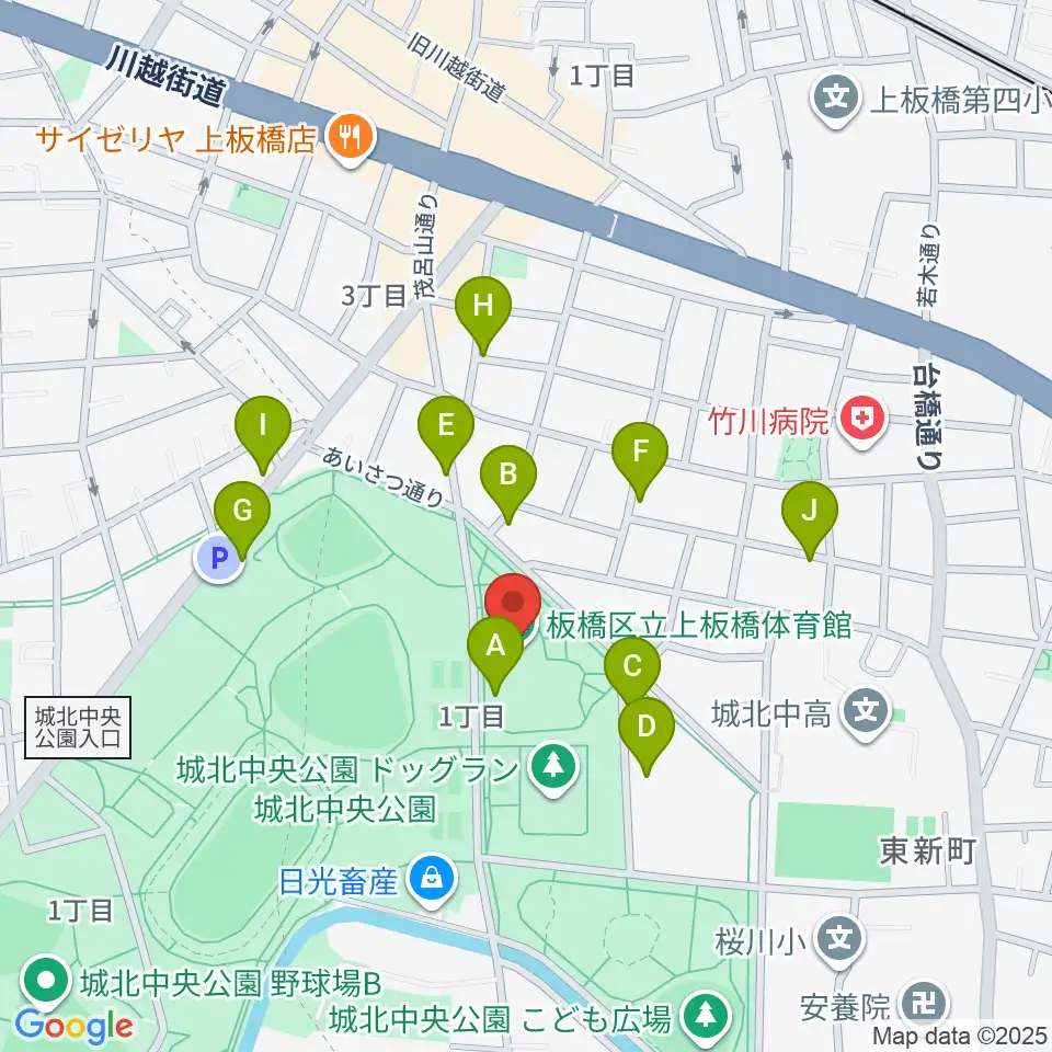 上板橋体育館周辺の駐車場・コインパーキング一覧地図