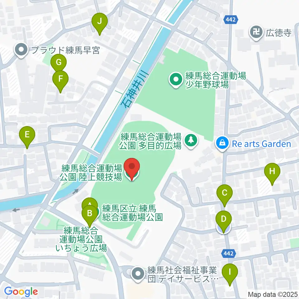 練馬総合運動場公園陸上競技場周辺の駐車場・コインパーキング一覧地図