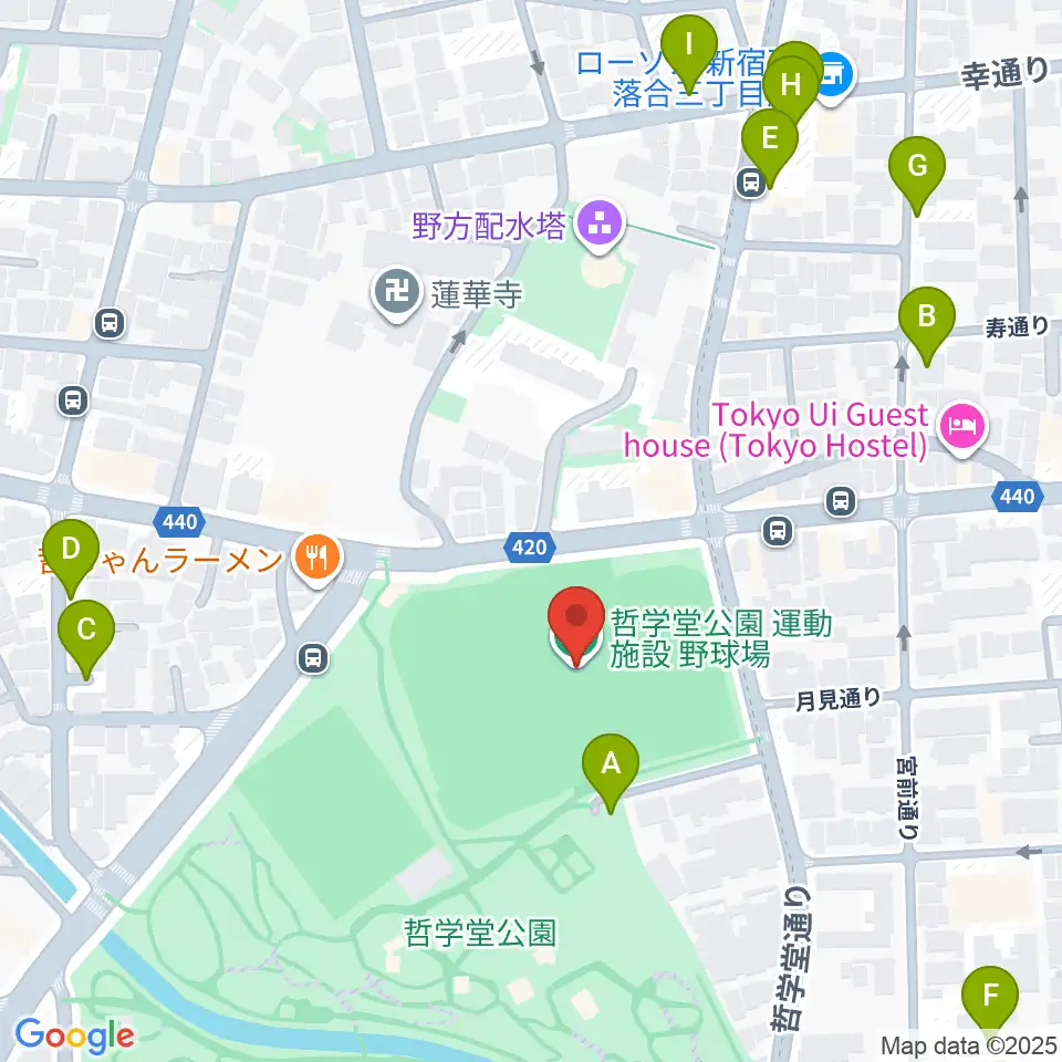 哲学堂公園野球場周辺の駐車場・コインパーキング一覧地図