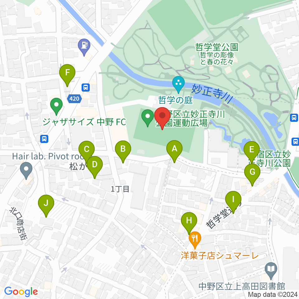 妙正寺川公園運動広場周辺の駐車場・コインパーキング一覧地図