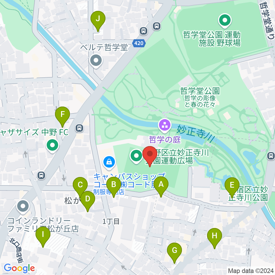 妙正寺川公園運動広場周辺の駐車場・コインパーキング一覧地図