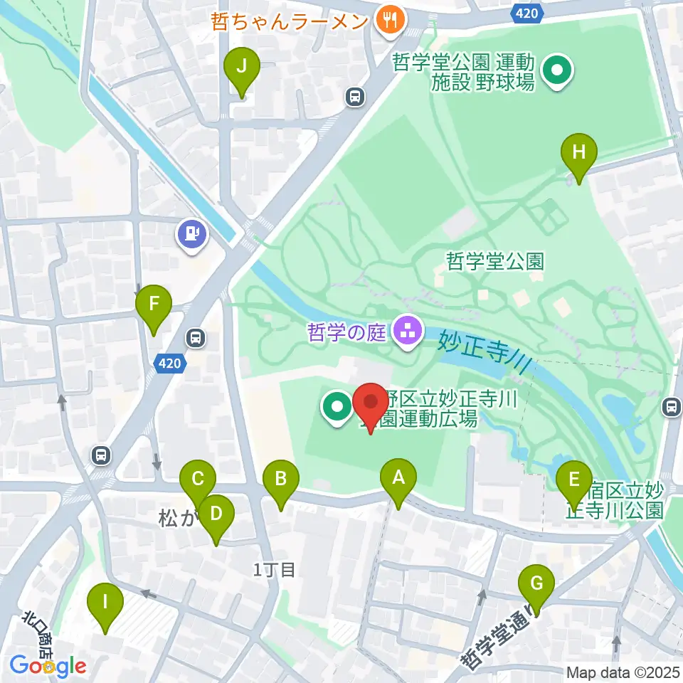妙正寺川公園運動広場周辺の駐車場・コインパーキング一覧地図