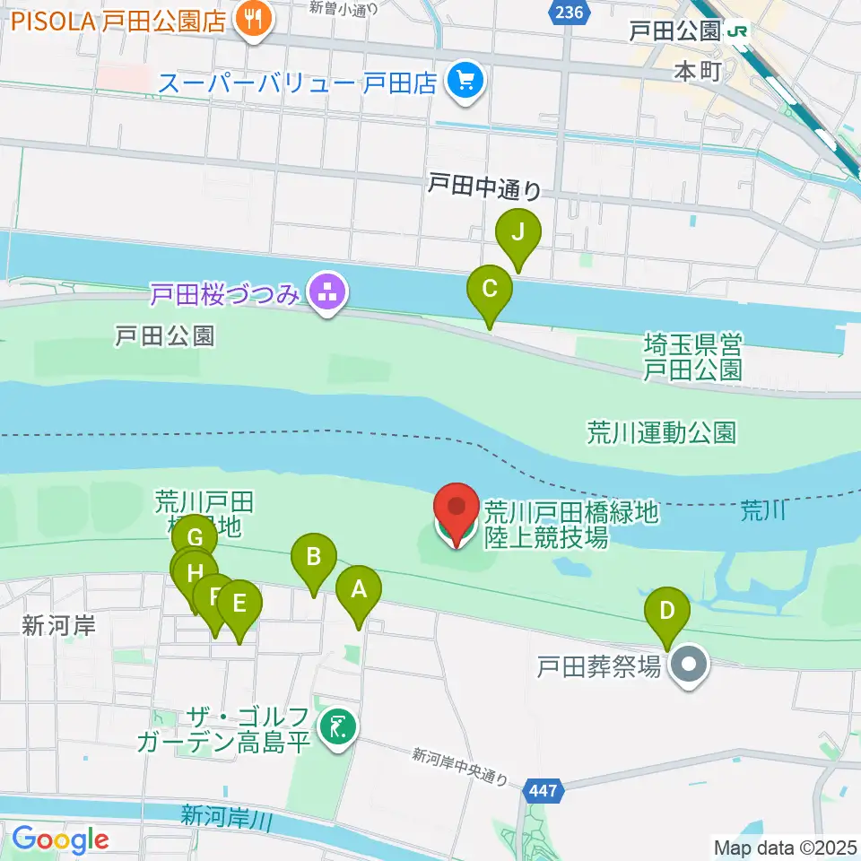 荒川戸田橋陸上競技場周辺の駐車場・コインパーキング一覧地図