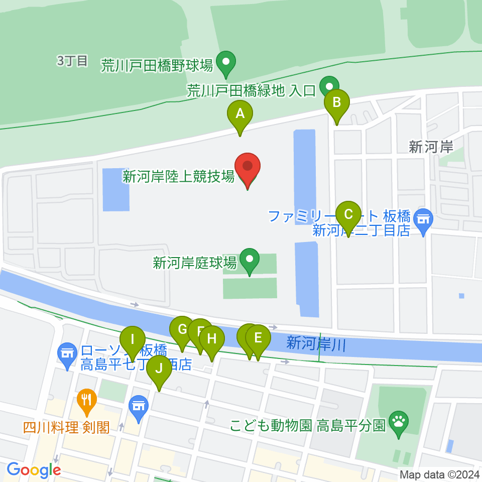 新河岸陸上競技場周辺の駐車場・コインパーキング一覧地図