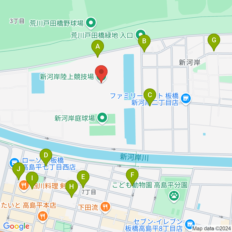 新河岸陸上競技場周辺の駐車場・コインパーキング一覧地図