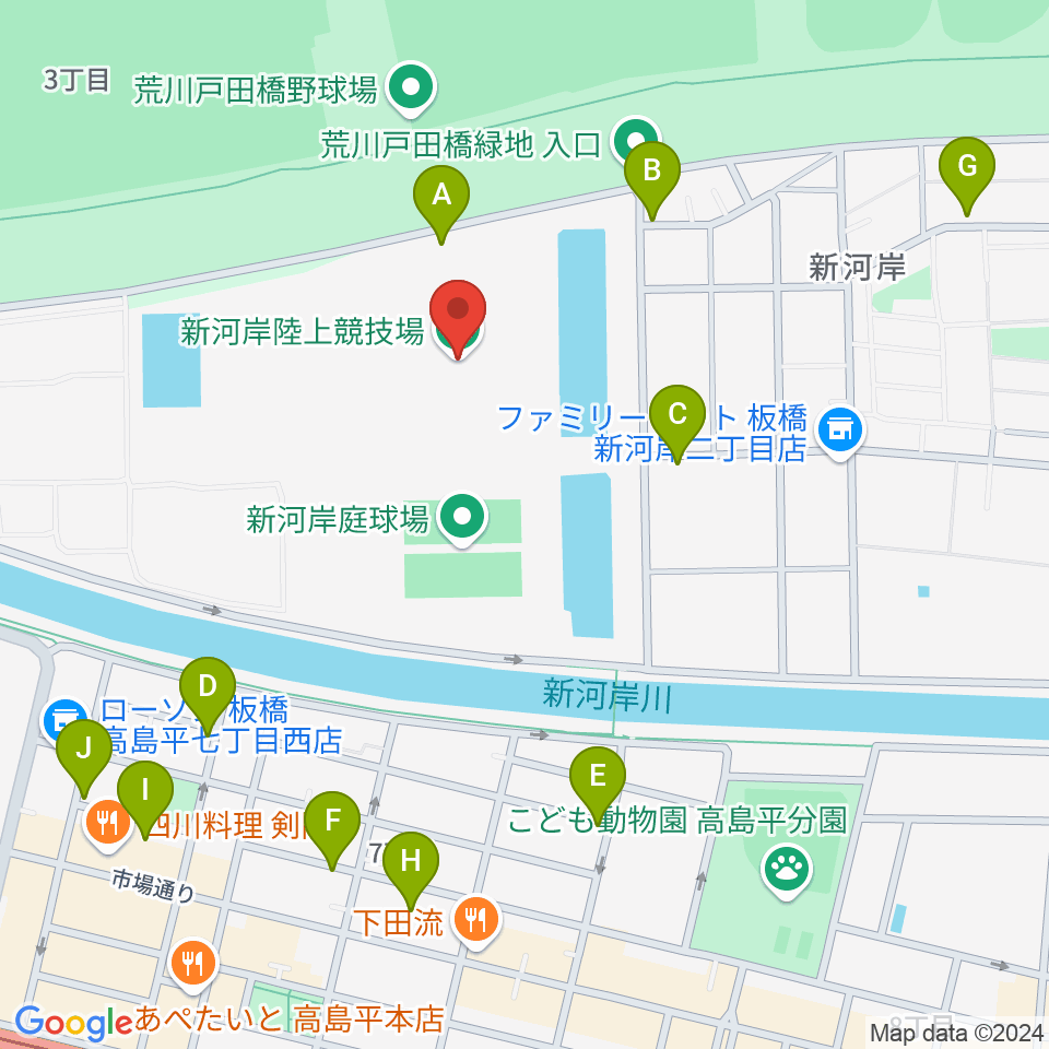 新河岸陸上競技場周辺の駐車場・コインパーキング一覧地図