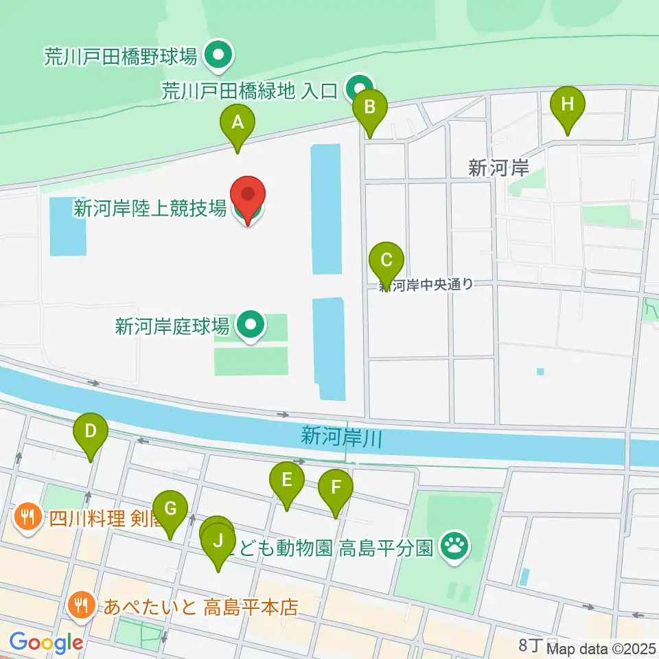新河岸陸上競技場周辺の駐車場・コインパーキング一覧地図
