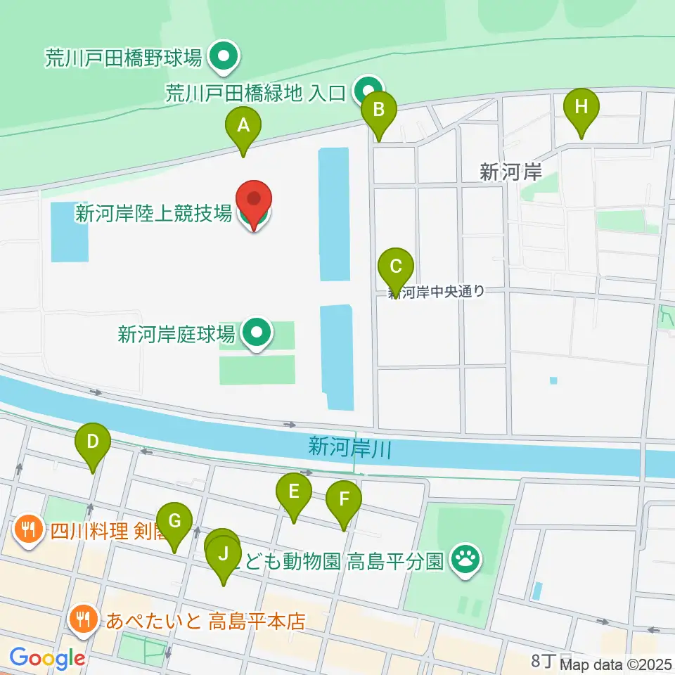 新河岸陸上競技場周辺の駐車場・コインパーキング一覧地図