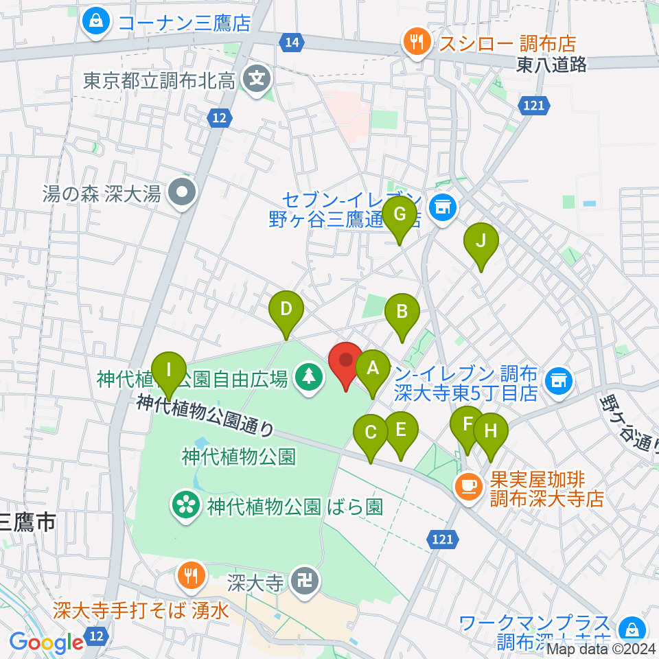 調布市総合体育館周辺の駐車場・コインパーキング一覧地図