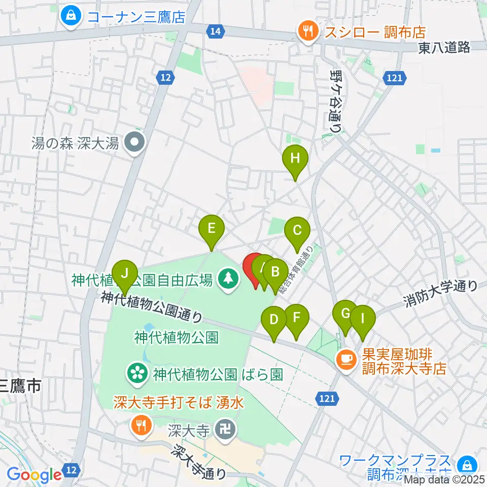調布市総合体育館周辺の駐車場・コインパーキング一覧地図