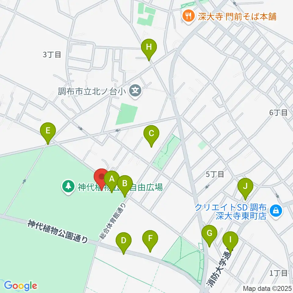 調布市総合体育館周辺の駐車場・コインパーキング一覧地図