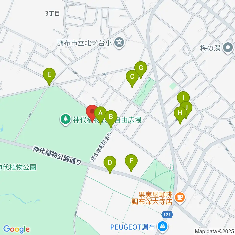 調布市総合体育館周辺の駐車場・コインパーキング一覧地図